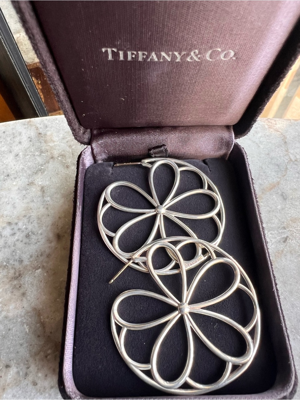 Tiffany & Co. Silver Floral Openwork Hoop Earrings - Picture 3 of 6
